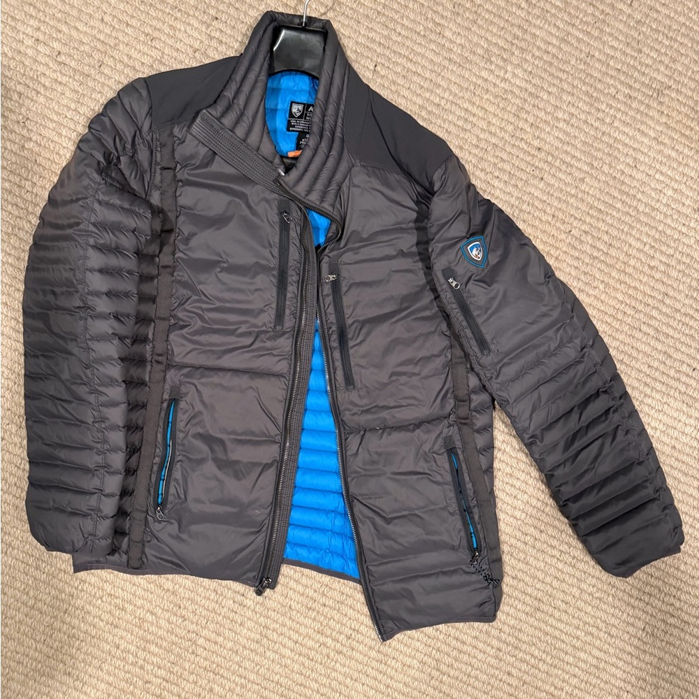 Kuhl Charcoal and Sky Blue Puffer Jacket